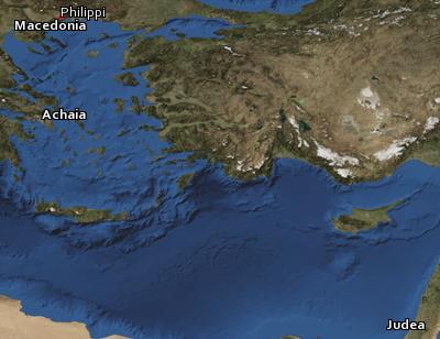 Satellite image of the places in 1 Thessalonians