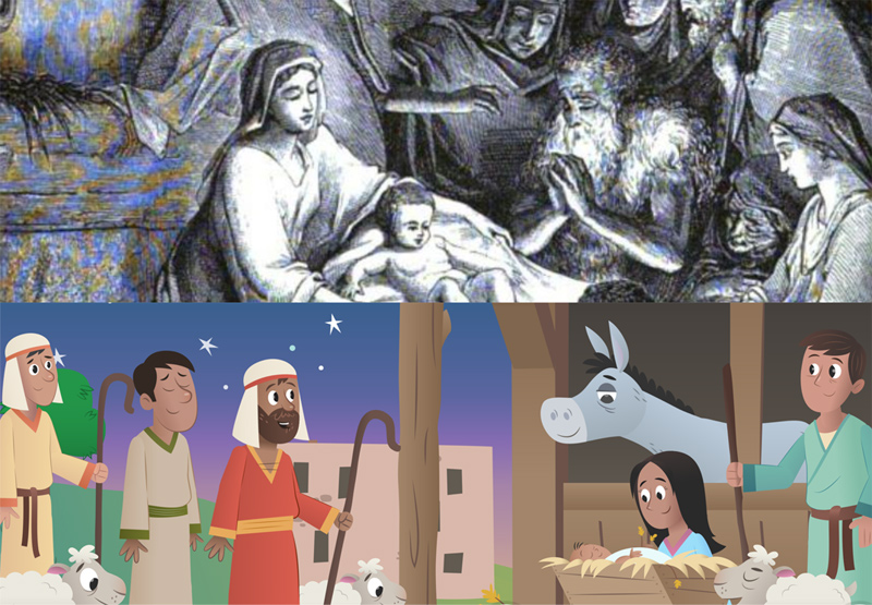 The Christmas story illustrated from 1880 and 2013. The bottom illustration is copyright Lifechurch.tv.