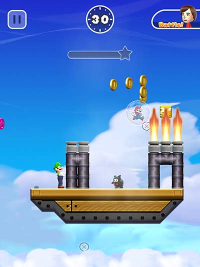 Mario jumps to his death in the flames.