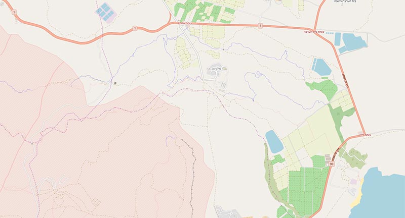 Data from OpenStreetMap shows roads, urban areas, farmland, etc.