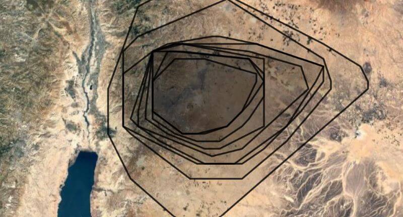 A satellite view shows isobands around modern Amman, Jordan.