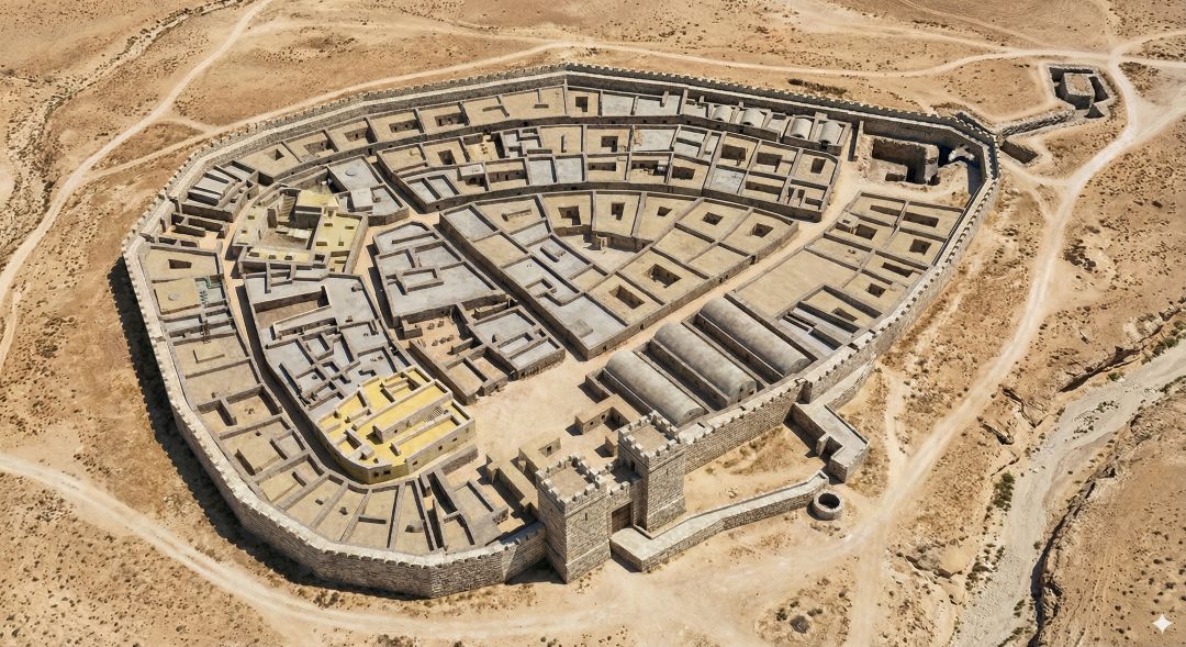 A photorealistic rendering of ancient Beersheba that follows the city plan, created by Google's Nano Banana Pro.