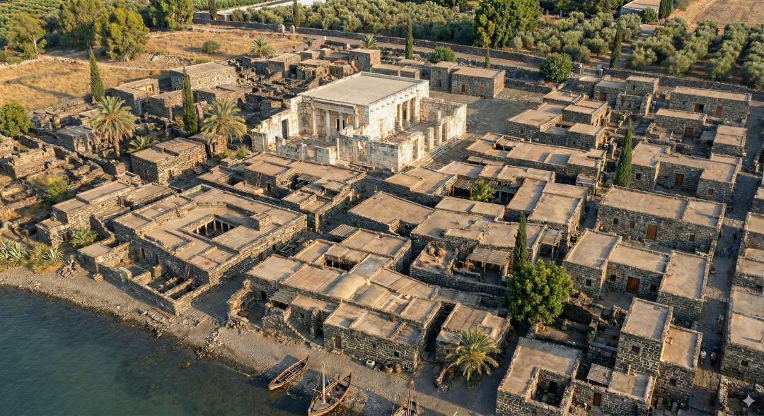 Photorealistic reconstruction of Capernaum, created by Google's Nano Banana Pro.