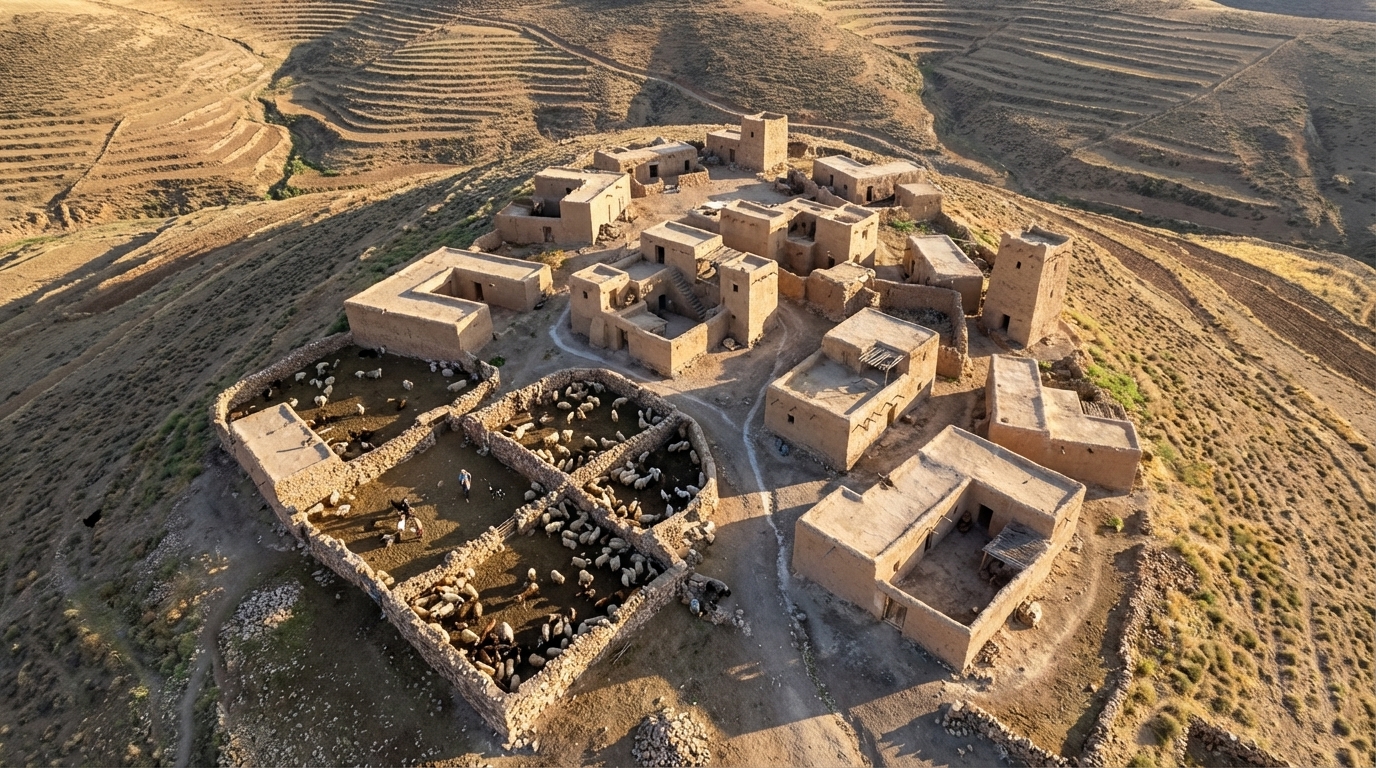 A second photorealistic rendering of a shepherding community in ancient Israel, different from the above.