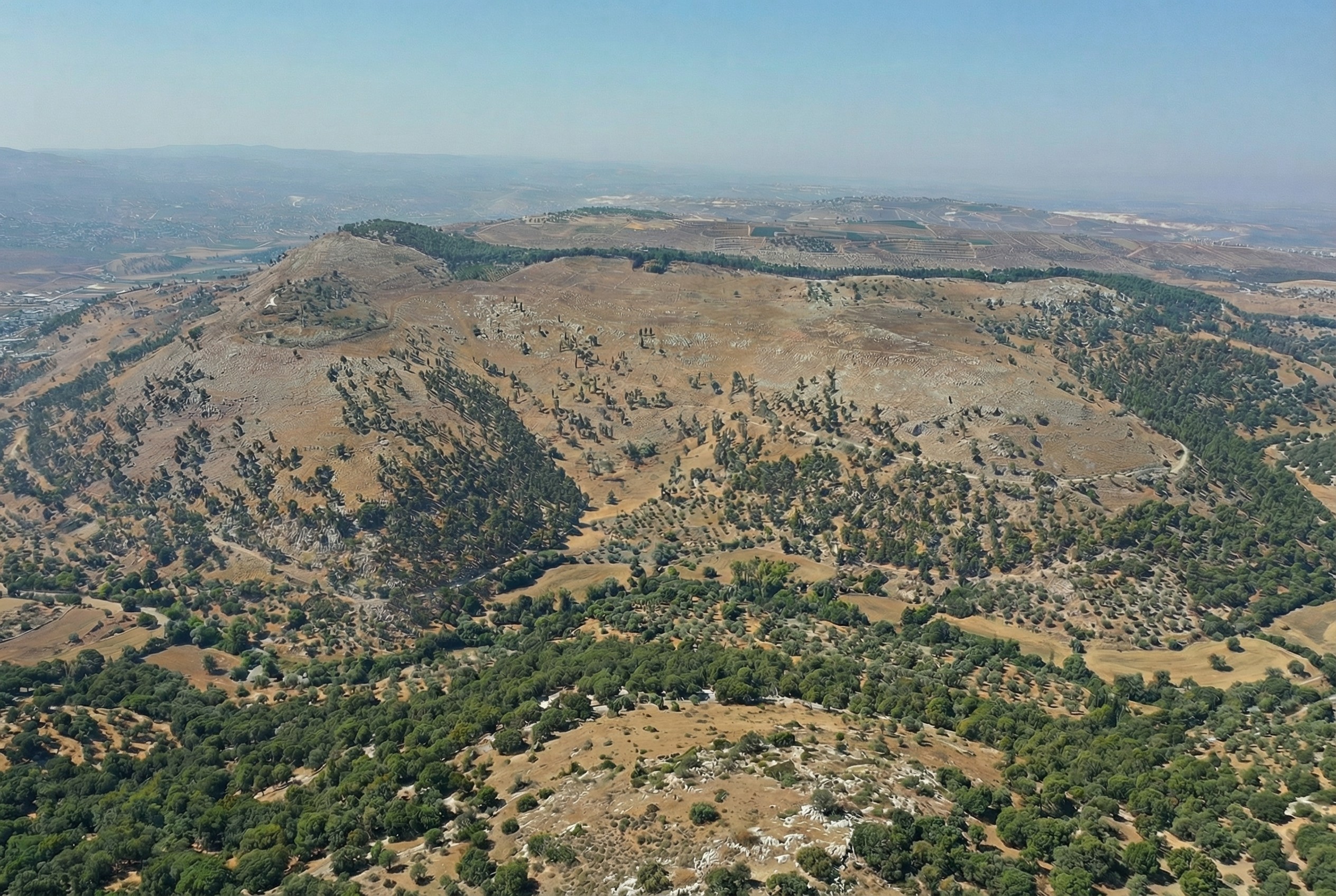 An AI rewilding of Mount Gerizim that removes most modern features.