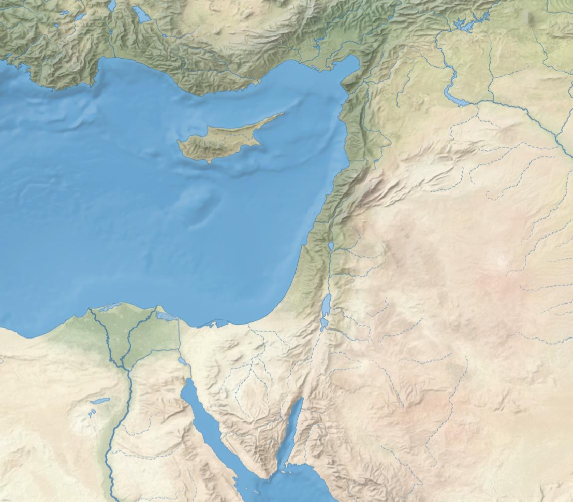 Regional view of the eastern Mediterranean with a Natural Earth 2 base layer and an overlaid vegetation layer.
