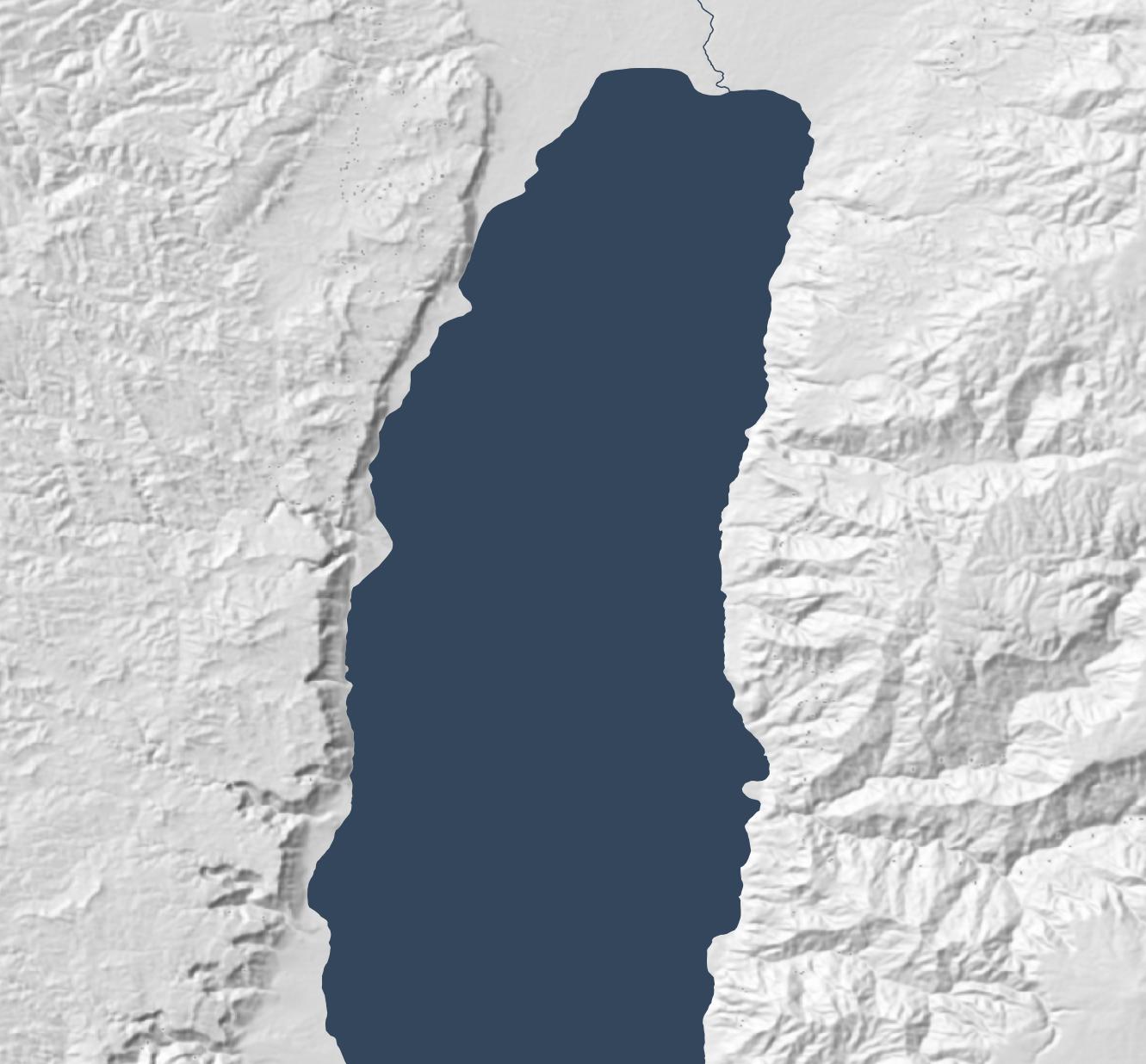 Lambert hillshade of the area around the Dead Sea with SRTM 90m as the data source.