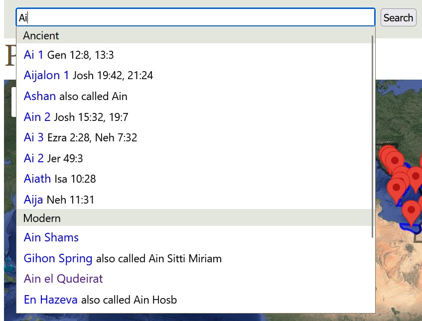 A screenshot of the search interface shows a search for Ai with multiple possible results.