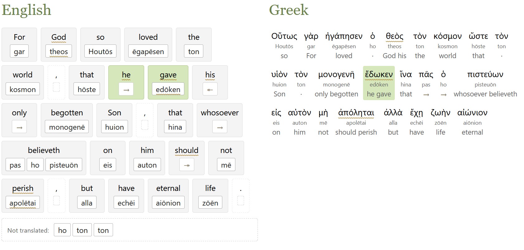 A screenshot of John 3:16 in the interlinear interface shows how you can align its text with the Greek.