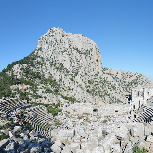 panorama of a mountain and ancient theater at Termessos in Pisidia