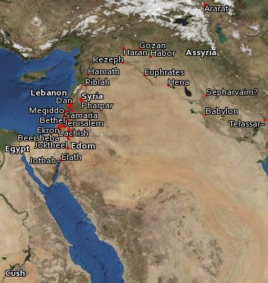 Satellite image of the places in 2 Kings