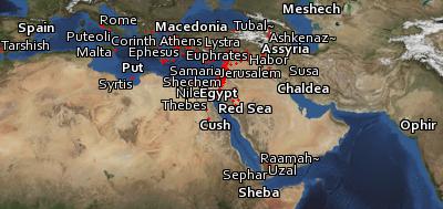 Satellite map of the places in the Bible