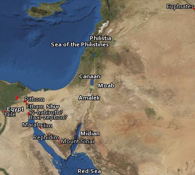 Satellite image of the places in Exodus