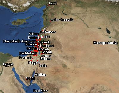 Satellite image of the places in Judges