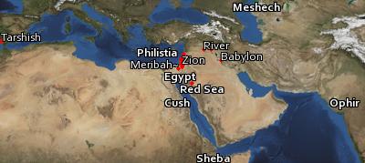 Satellite image of the places in Psalms