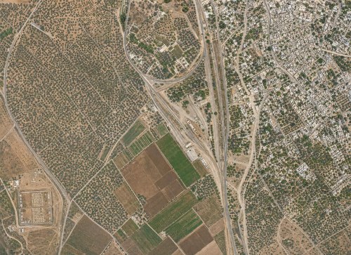 Archive record 175a: West of Lidd with Wadi esch-Schekarik (vertical photograph)