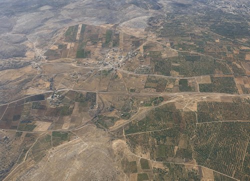 Archive record 204a: West of er-Ramle (arrow reversed): overview of the terrain of Bir-Salem and Khirbet Abjar el-Lemun