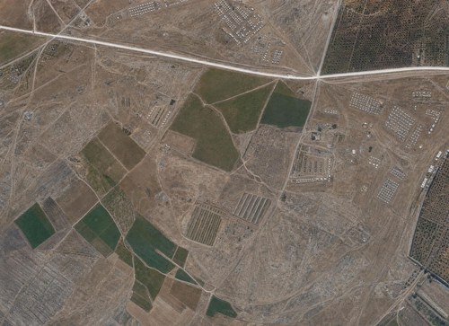 Archive record 208d: Northwest of er-Ramle: overview of the terrain as far as the village of Sarafand, 4 km of the Jaffa-Jerusalem road, and the railway junction toward Jerusalem and Gaza