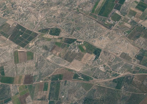 Archive record 268: overview of the terrain of Bir-Salem (German farm) (3 km east of Nes Ziona), Khirbet Abjar el-Lemun, and the Lidd-Gaza railway
