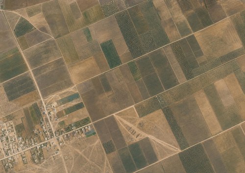 Archive record 283b: Rehovot colony, with Khirbet el-Bedd to the north, a pond to the west, and 1.5 km of surrounding terrain to the east
