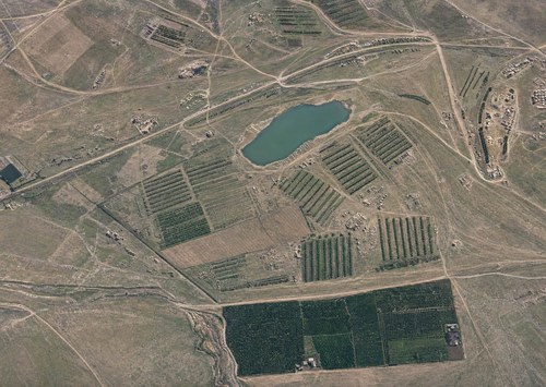 Archive record 307: West of the Rechowot colony (Khirbet Daran), with a pool and Khirbet Hermas
