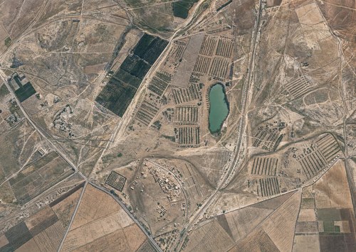 Archive record 307a: West of the Rechowot colony (Khirbet Daran), with a pool and Khirbet Hermas
