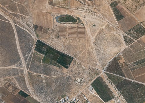 Archive record 307d: West of the Rechowot colony (Khirbet Daran), with a pool and Khirbet Hermas