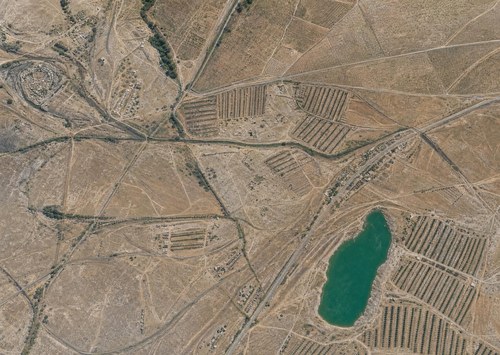 Archive record 307h: West of the Rechowot colony (Khirbet Daran), with a pool and Khirbet Hermas