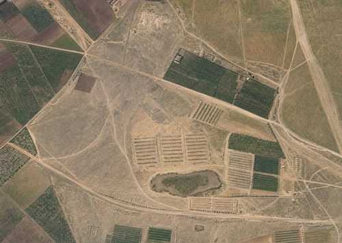 Archive record 307m: West of the Rechowot colony (Khirbet Daran), with a pool and Khirbet Hermas
