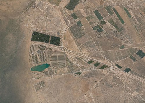 Archive record 307n: West of the Rechowot colony (Khirbet Daran), with a pool and Khirbet Hermas