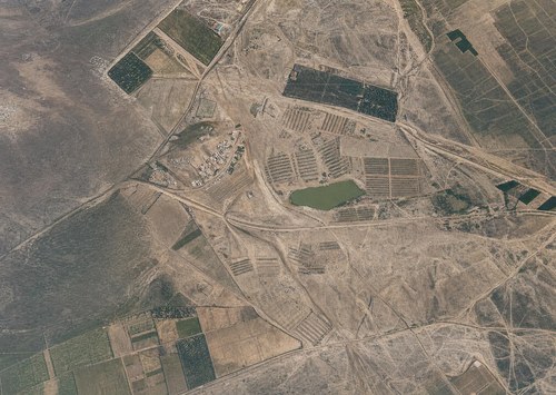 Archive record 307o: West of the Rechowot colony (Khirbet Daran), with a pool and Khirbet Hermas