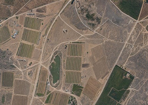 Archive record 307p: West of the Rechowot colony (Khirbet Daran), with a pool and Khirbet Hermas