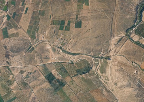 Archive record 307v: West of the Rechowot colony (Khirbet Daran), with a pool and Khirbet Hermas