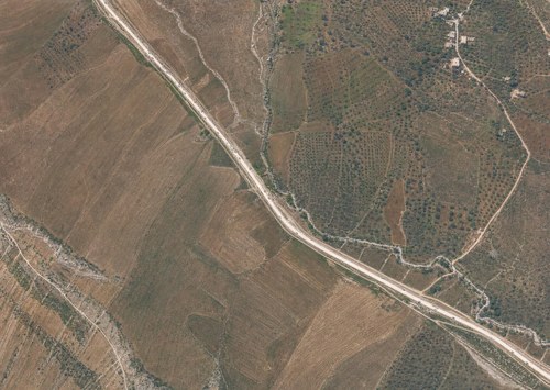 Archive record 320: Jerusalem-Jaffa road between el-Kubab and Barrije, with trucks and marching columns