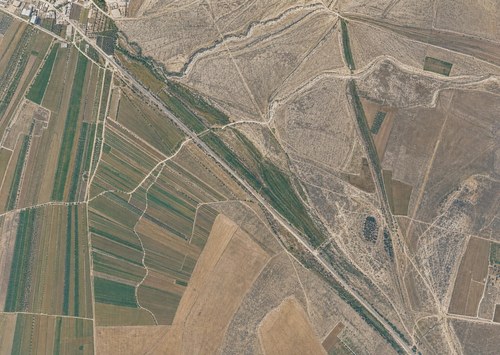 Archive record 333: terrain between el-Kubebe and Jebna with railway line and Wadi et-Tahhanat