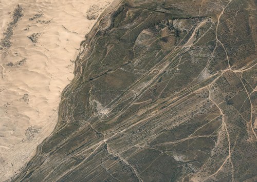 Archive record 355: Southwest of Jebna (not southeast of), 3 km, with Tell el-Charrube and el-Chrabe, sand dunes