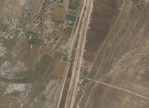 Archive record 423r: North of Esdud, Dschisr Esdud and surroundings with Wadi Sukrer, southern continuation of no. 422