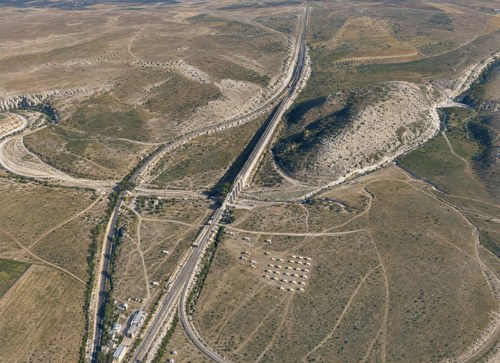 Archive record 476: Tell and Wadi esch-Scheria with railway line and bridge, 25 km southeast of Gaza