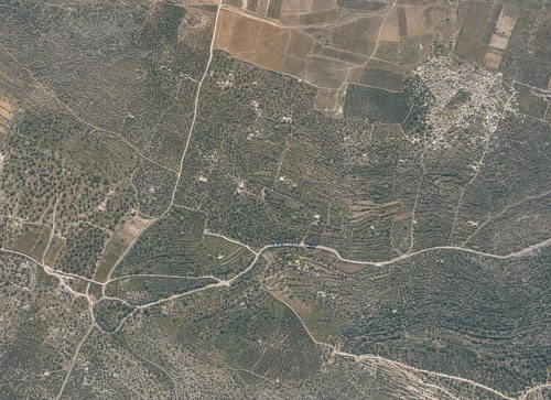 Archive record 564: Khirbet Kefr Ana (2 km east of En Sinja) with surroundings, eastern continuation of no. 563 (vertical photograph)