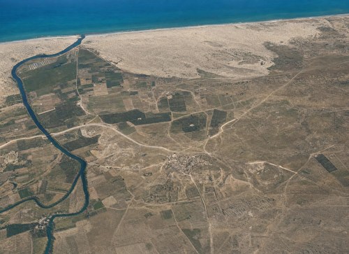 Archive record 70: Schech Muannis and surroundings: mouth of the Nahr el-Auja, sea, sand dunes, Dscherische-Furt