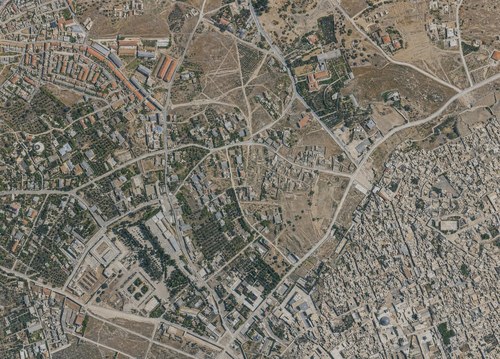 Archive record 794: C. Jerusalem, partial views of the Old and New City (more or less vertical photographs) with a narrow field of view: northern part of the Old City (Birket el-Batrak, Church of the Holy Sepulchre, Temple Mount) and the northwestern surroundings of the Damascus Gate, like no. 793 with northwestern continuation: Russian Colony, Jewish colony, Dominican monastery