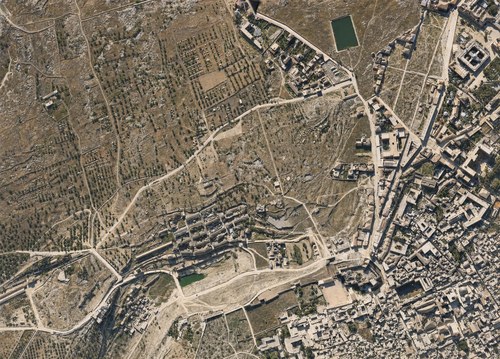 Archive record 797: C. Jerusalem, partial views of the Old and New City (more or less vertical photographs) with a narrow field of view: western part of the Old City (Church of the Holy Sepulchre, Citadel) and western foreland, Birket es-Sultan, Jewish colonies, Birket Mamilla