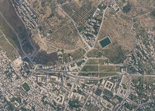 Archive record 797a: C. Jerusalem, partial views of the Old and New City (more or less vertical photographs) with a narrow field of view: western part of the Old City (Church of the Holy Sepulchre, Citadel) and western foreland, Birket es-Sultan, Jewish colonies, Birket Mamilla
