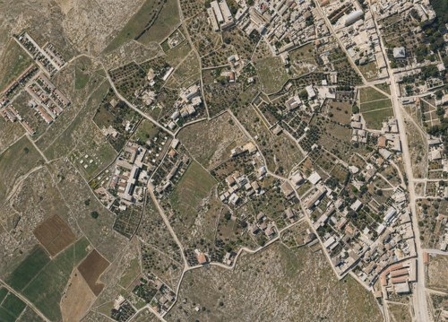 Archive record 802: C. Jerusalem, partial views of the Old and New City (more or less vertical photographs) with a narrow field of view: the Jaffa road from the Russian Compound to the Alliance schools in the north and the Ratisbonne School in the south; continuing no. 799 to the west