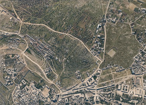Archive record 803: C. Jerusalem, partial views of the Old and New City (more or less vertical photographs) with a narrow field of view: Russian Colony, Jaffa road, Birket Mamilla, Ratisbonne School, like no. 799 with southeastern continuation to the Citadel, Birket es-Sultan, station