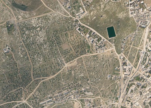 Archive record 803a: C. Jerusalem, partial views of the Old and New City (more or less vertical photographs) with a narrow field of view: Russian Colony, Jaffa road, Birket Mamilla, Ratisbonne School, like no. 799 with southeastern continuation to the Citadel, Birket es-Sultan, station