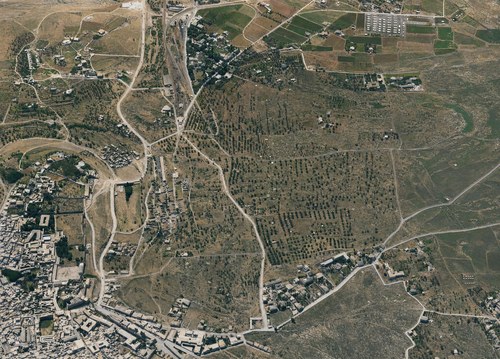 Archive record 803f: C. Jerusalem, partial views of the Old and New City (more or less vertical photographs) with a narrow field of view: Russian Colony, Jaffa road, Birket Mamilla, Ratisbonne School, like no. 799 with southeastern continuation to the Citadel, Birket es-Sultan, station