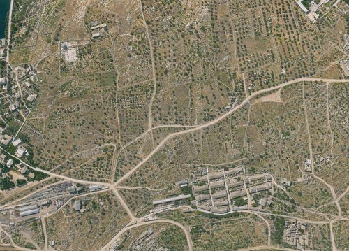 Archive record 804d: C. Jerusalem, partial views of the Old and New City (more or less vertical photographs) with a narrow field of view: Russian Colony, Jaffa road, Birket Mamilla, Ratisbonne School, like no. 803 with southern continuation to the Jewish colony Dschorat el-Innab, Templer Colony, and Jebel Abu Tor ("Hill of Evil Counsel")