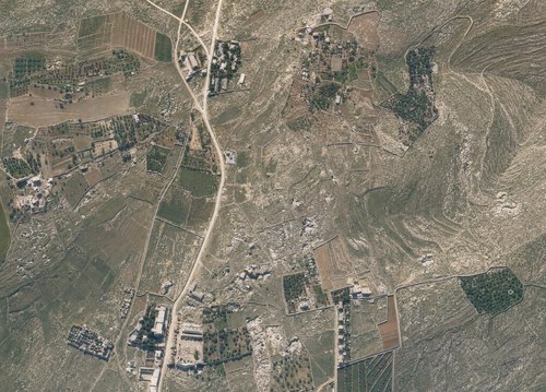 Archive record 822: D. Jerusalem, partial views the immediate surroundings the Old and New City: northwest of Jerusalem (part from no. 821): Hospital Schaare Zedek, road fork to Jaffa and En Karim