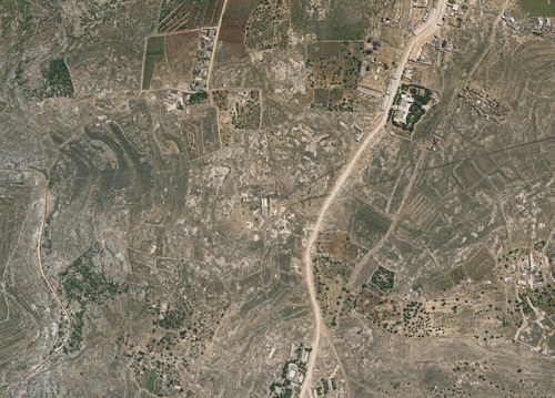 Archive record 822a: D. Jerusalem, partial views the immediate surroundings the Old and New City: northwest of Jerusalem (part from no. 821), Hospital Schaare Zedek, road fork to Jaffa and En Karim